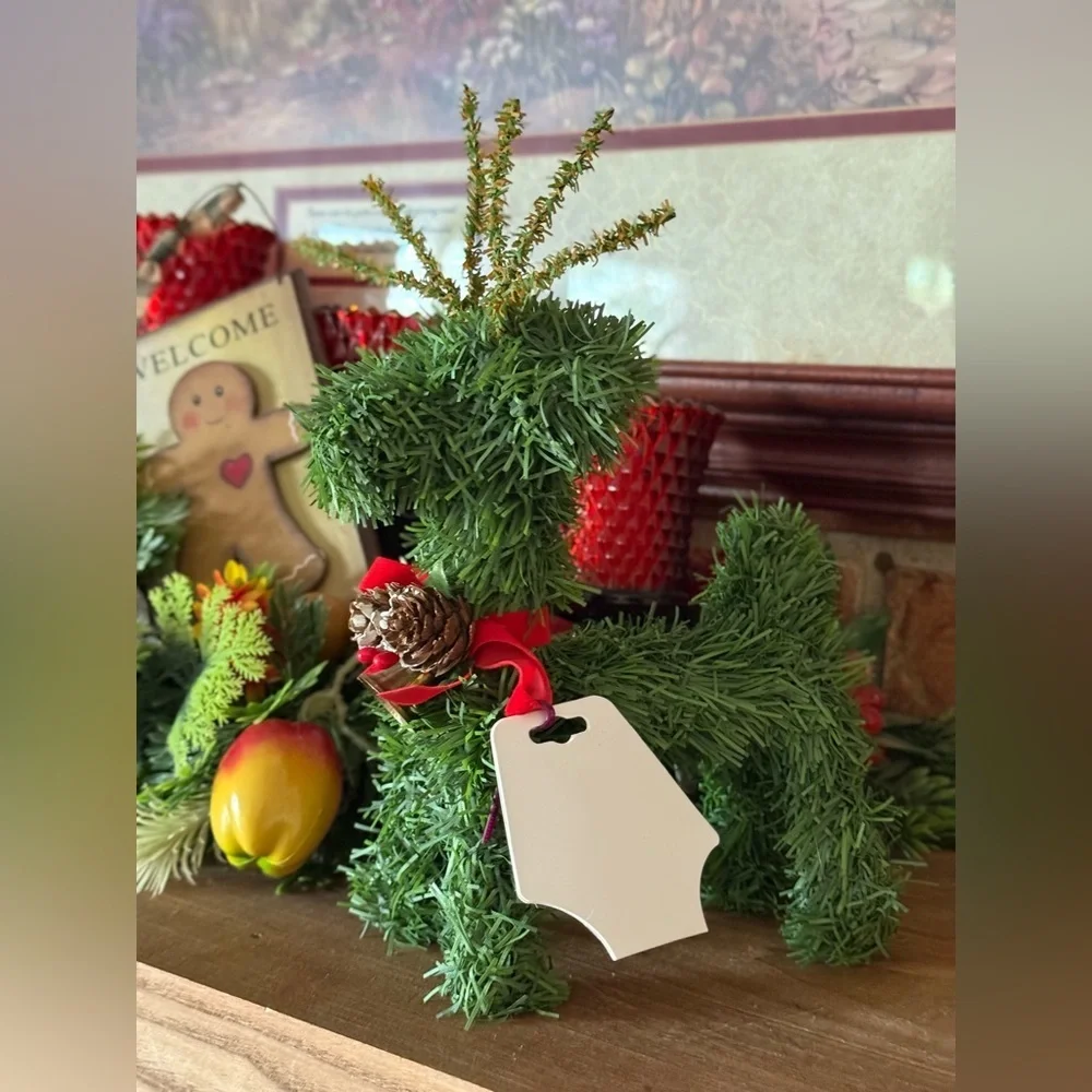1998 Festive Green Reindeer Topiary with Pinecone Accent NEW